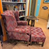 Ethan Allen Vintage Red Flame Fabric Wingback Chair w/Ottoman