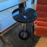 Side Table w/Round Dyed Blue-Green Wood & Clear Base ~ AS IS