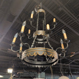 Chandelier with 2 levels, tole metal, 12 lights, black/gold
