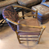 Old Hickory Brand Classic Two Hoop Chair ~ Leather Seat & Plum Aztec Fabric