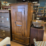 ANTIQUE PRIMITIVE COUNTRY PINE CABINET WITH DRAWER.  LINED WITH FABRIC TO