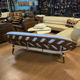 Pacific Green Zulu Leather & Wood Sofa