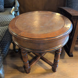 Leather Top Round Side Table w/Cross Base