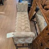 BENCH ANTIQUE CARVED,ROLLED SCROLL ARMS, LEAF VELVET FABRIC