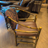Old Hickory Brand Classic Two Hoop Chair ~ Leather Seat & Plum Aztec Fabric