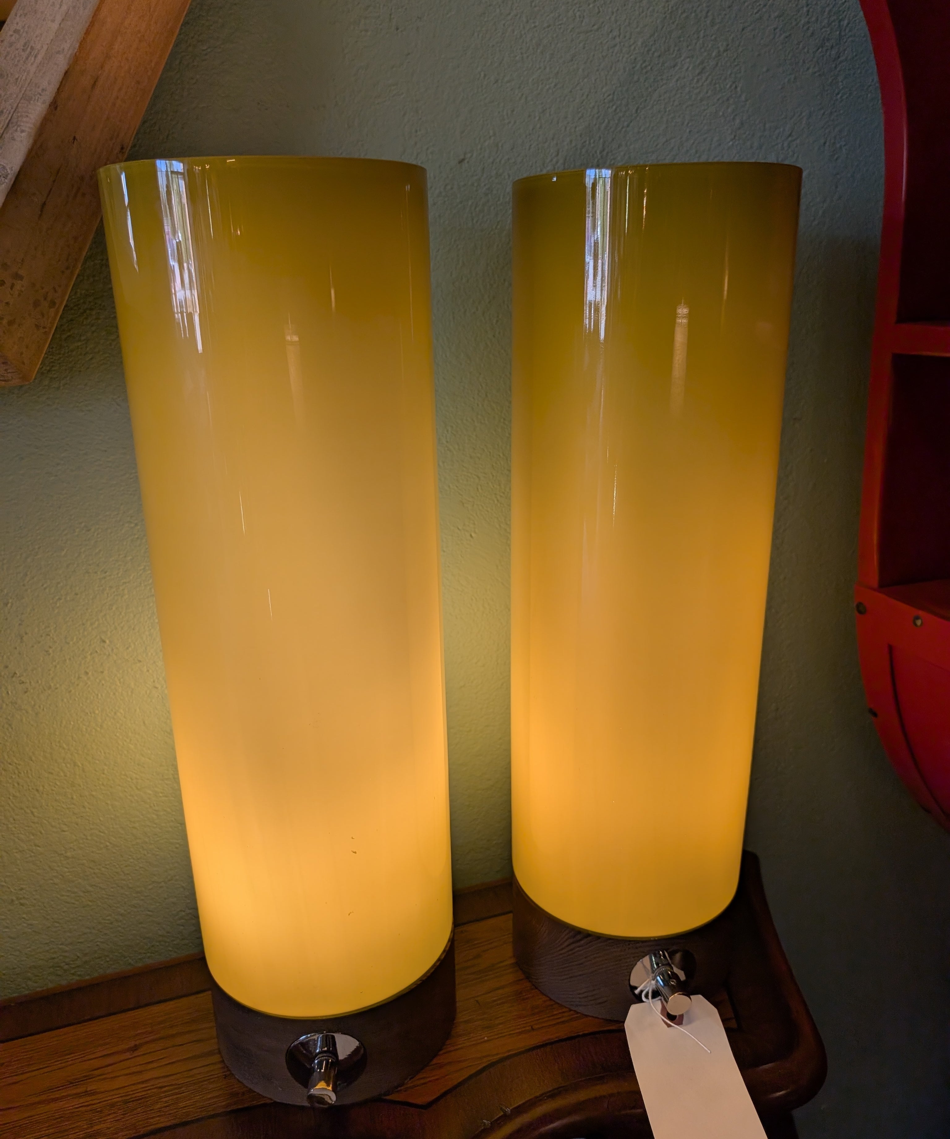 Jonathan Adler for Robert Abbey ~ Capri Torchiere ~ Olive Green Glass Cylinder ~