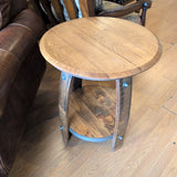 Barrel Stave Side Table w/Shelf