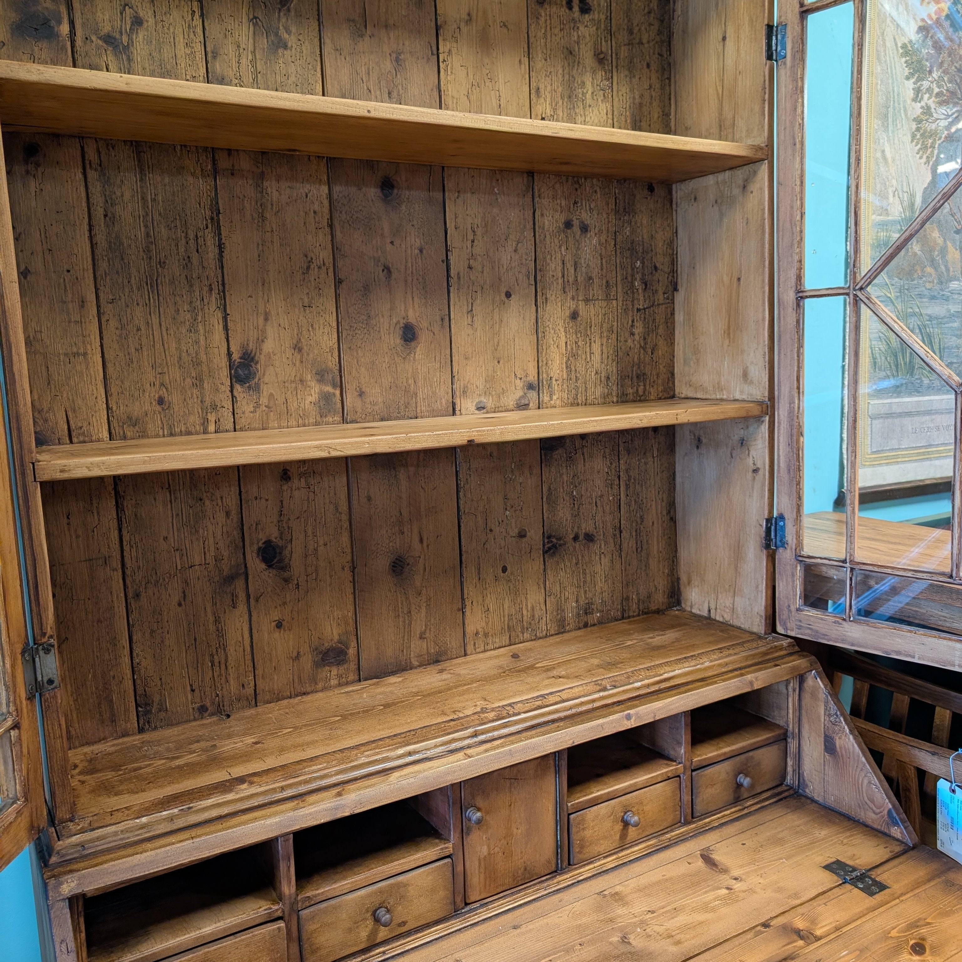 bookcase, desk, antique pine