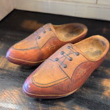 Folk Art Dutch Wood Shoes with "fake" tie up laces. Antique