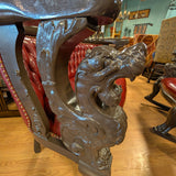 RJ Horner victorian Parlor set, 3 pc, winged Griffin, red leather. carved.