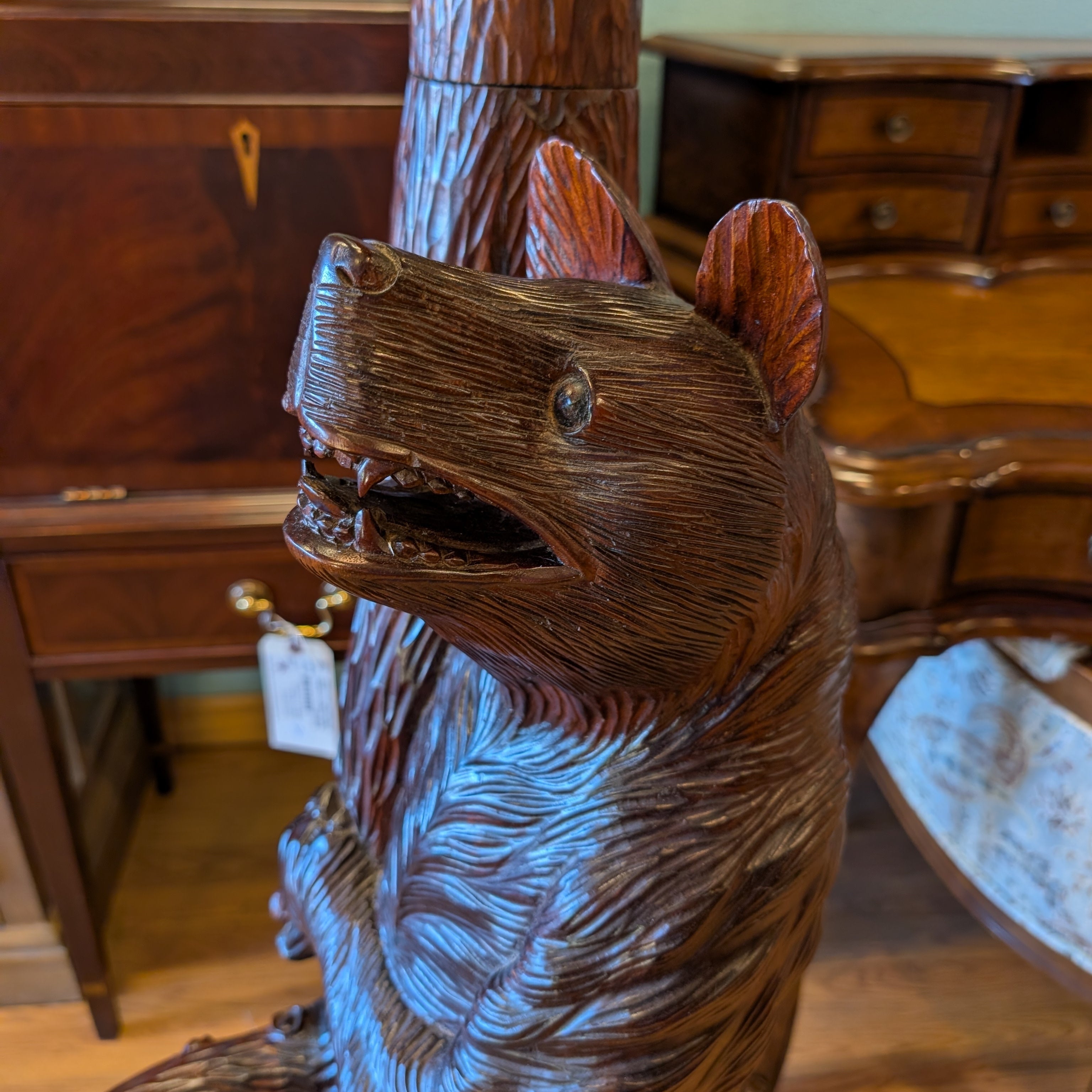 BLACK FOREST CARVED BEAR COAT HAT HALL TREE W MIRROR