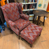 Ethan Allen Vintage Red Flame Fabric Wingback Chair w/Ottoman