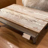 Shabby Chic Wood & Metal Low White Table w/Casters