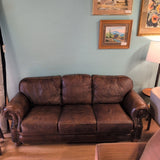 Brown Leather 3 Cushion Sofa w/Studs