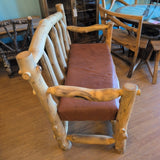 Rustic Log Bench w/Leather Seat