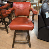 Santiago Red Tooled Leather & Wood Swivel Barstool