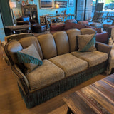Old Hickory Tannery Leather & Fabric Sofa w/Fringe
