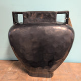 POTTERY FLAT LARGE BLK VASE WITH 2 HANDLES