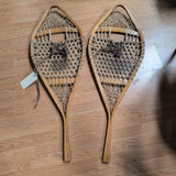 VTG TRADITIONAL WOODEN-FRAMED TRAIL SNOW SHOE PAIR W WOVEN RAWHIDE