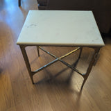 White Marble Top Small Side Table w/Gold Base
