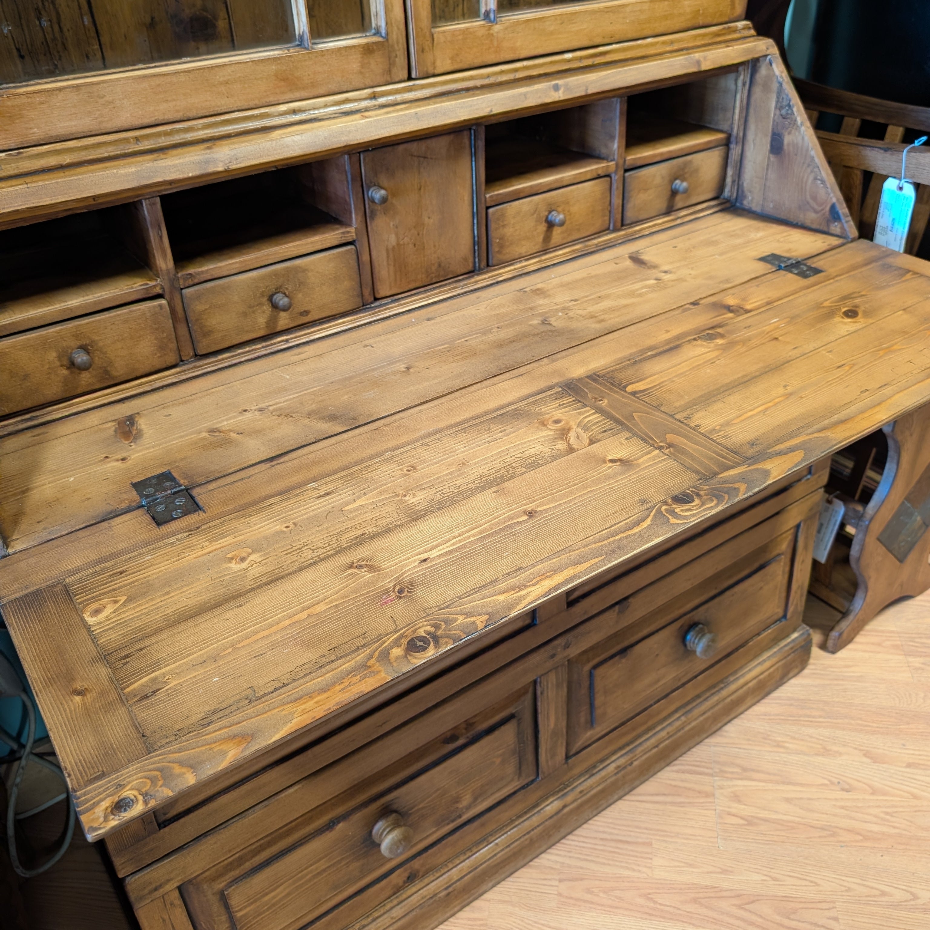 bookcase, desk, antique pine