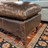 RH Brown Leather Bench