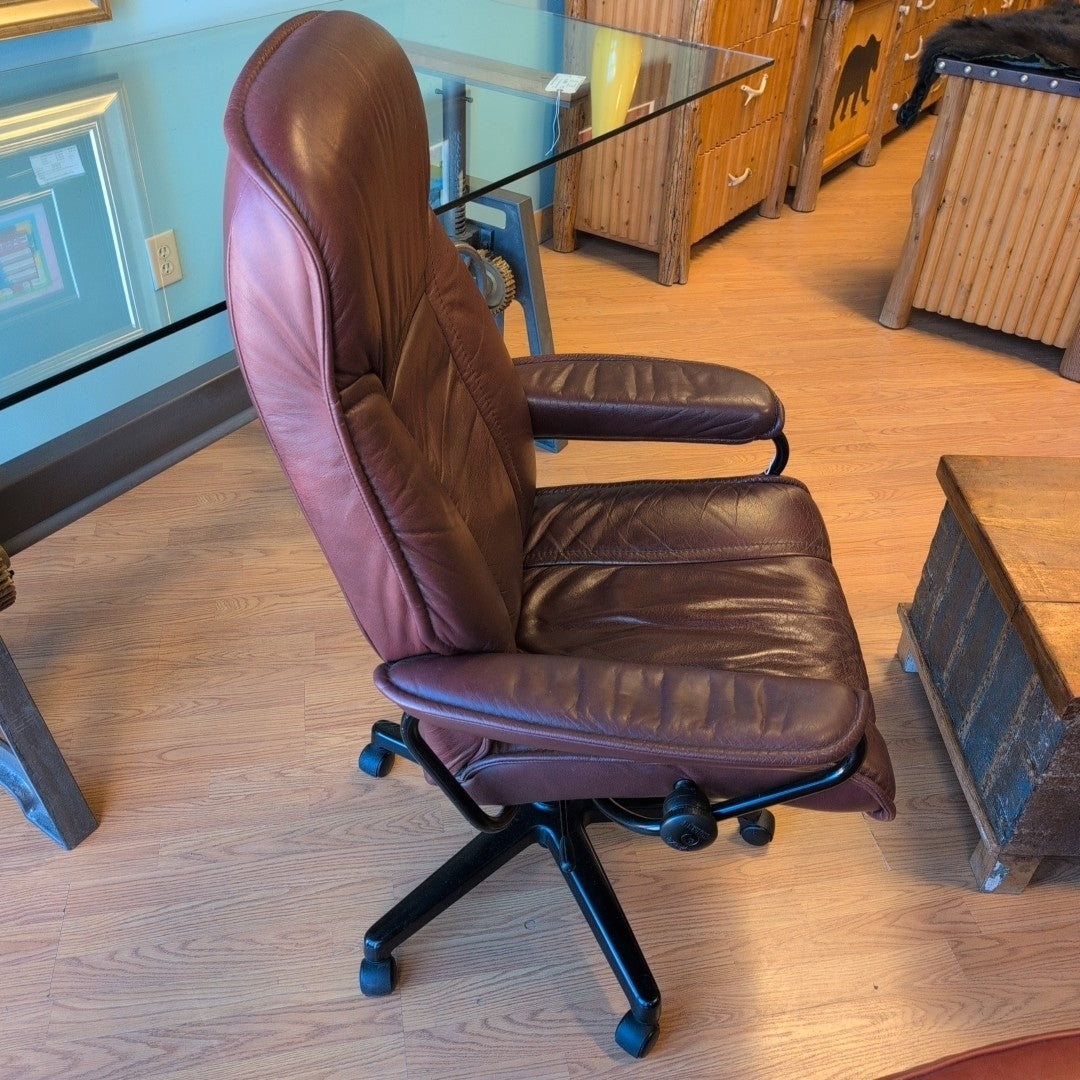 Ekornes Stressless Burgundy Leather Rolling Office Chair