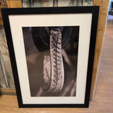 Western stirrup, close up, black & white photo. framed