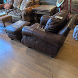 Bradington & Young Brown Leather Rolled Arm Chair w/Ottoman ~ AS IS