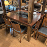 Dining Table with Glass & Metal Insert ~ 6 MidMod Chairs