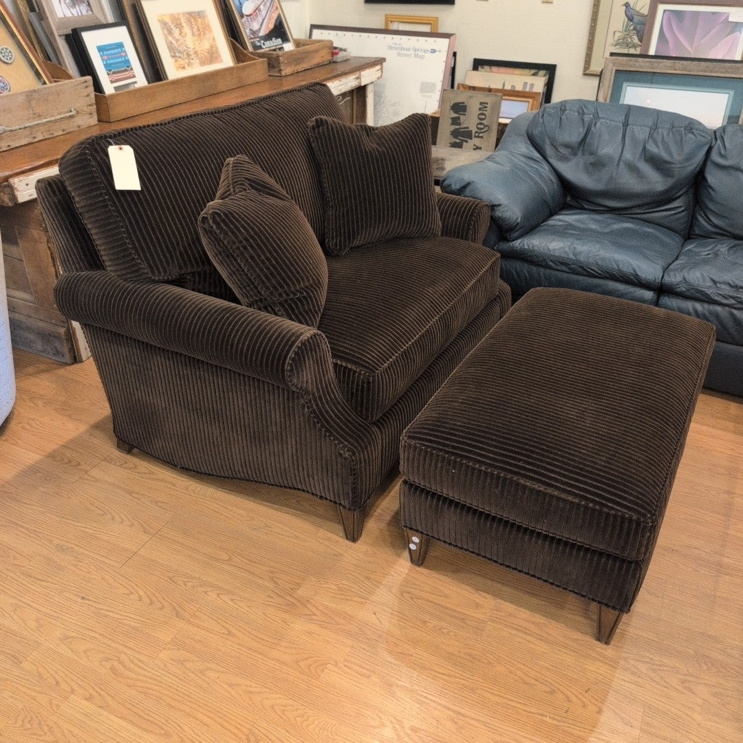 Wesley Hall Oversize Corduroy Chair w/Ottoman