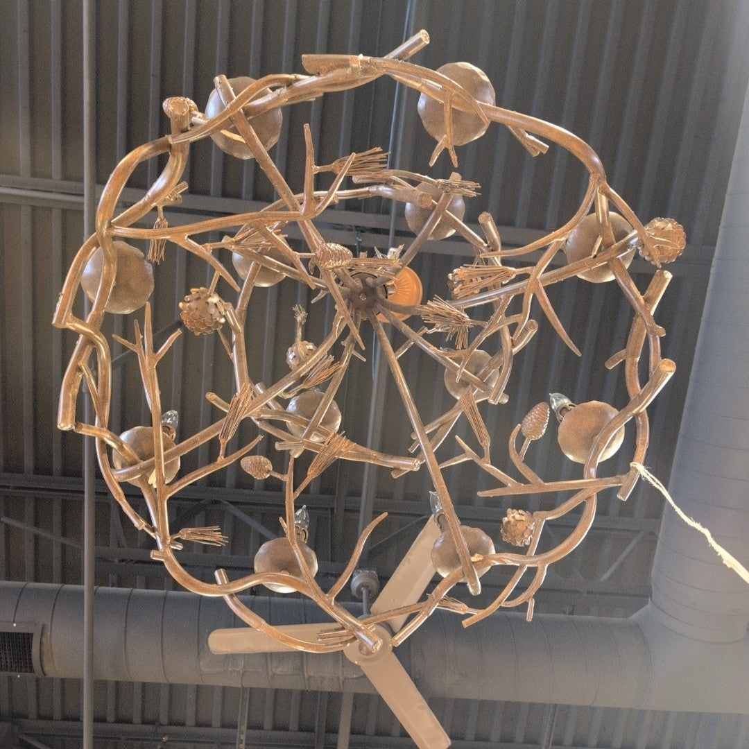 Rustic Metal Branch & Pinecone 12 Light Chandelier