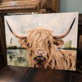 ARTWORK HIGHLAND COW PRINT ON METAL MOUNT