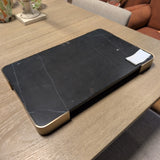 ELEVATED BLACK MARBLE LG TRAY PLATEAU W BRASS-FINISHED METAL CORNERS