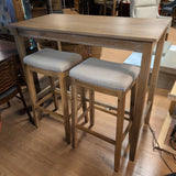 Acacia Wood Dining Table w/2 Wood & Fabric Stools