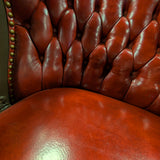 RJ Horner victorian Parlor set, 3 pc, winged Griffin, red leather. carved.