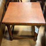 Leather Top Square Wood Side Table w/Studs