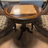 Round Wood Checkerboard Game Table w/Drawers